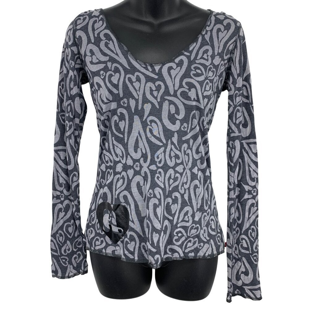 Harajuku Lovers Gray Heart Size Small S Long Sleeve Hoodie Black Women New